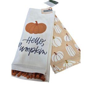 Hello Pumpkin Dish Towels Set Of 2 Cotton Fall Themed Kitchen Décor